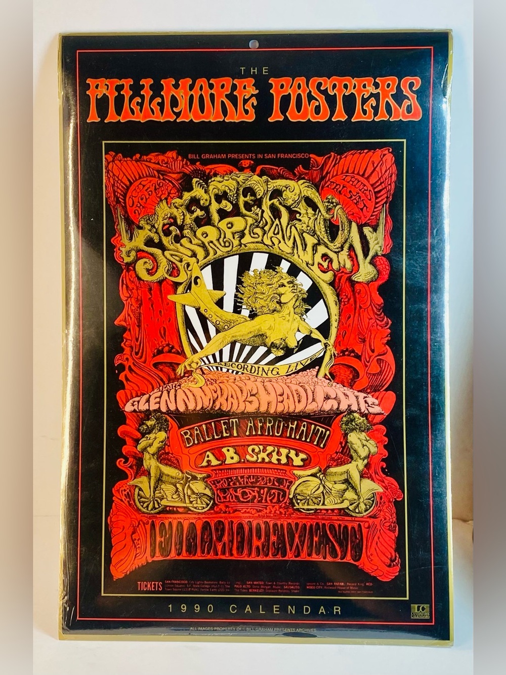 VTG SEALED NEW RARE HTF 1990 JEFFERSON AIRPLANE CALENDAR POSTER PHOTOS FILLMORE